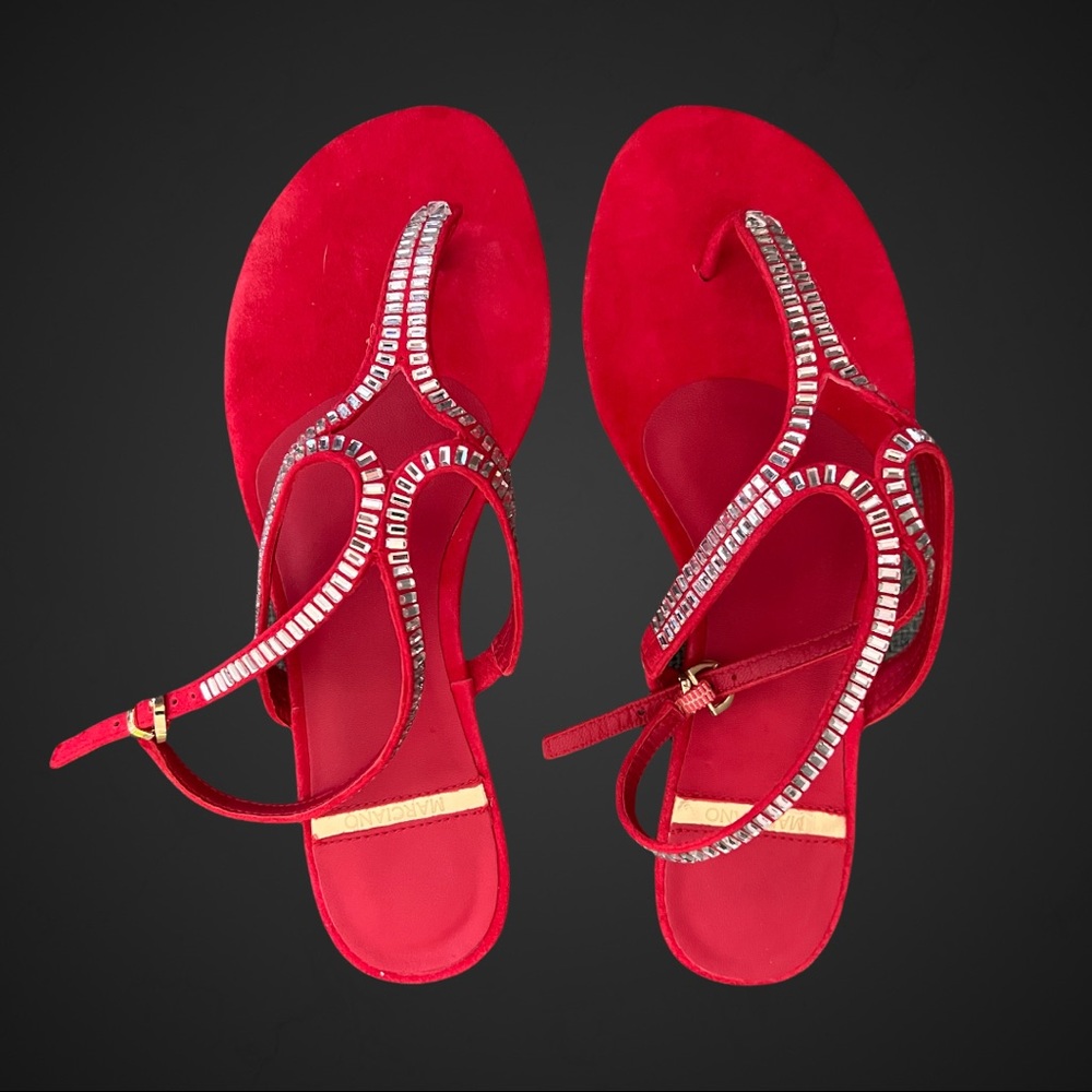 Marciano Red Strap Silver Rhinestone Sandals Womens Size 7.5